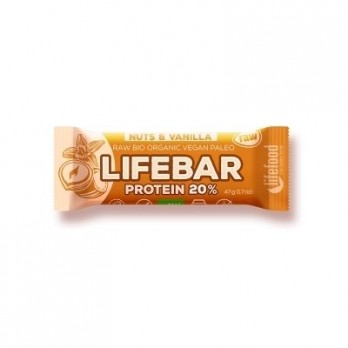  Lifebar baton proteic cu nuci si vanilie raw bio, Lifefood, 47gr